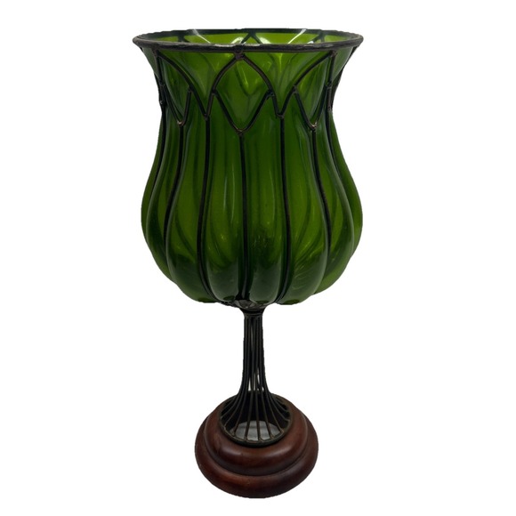 Vintage Art Nouveau Style Green Glass Ribbed Tulip Planter/candle Holder main image 2